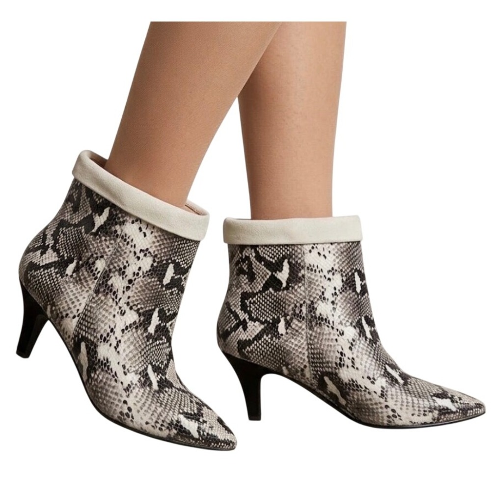 42 Gold Leather Snakeskin Embossed Kitten Heel Ankle Boots Grey Black Size 6